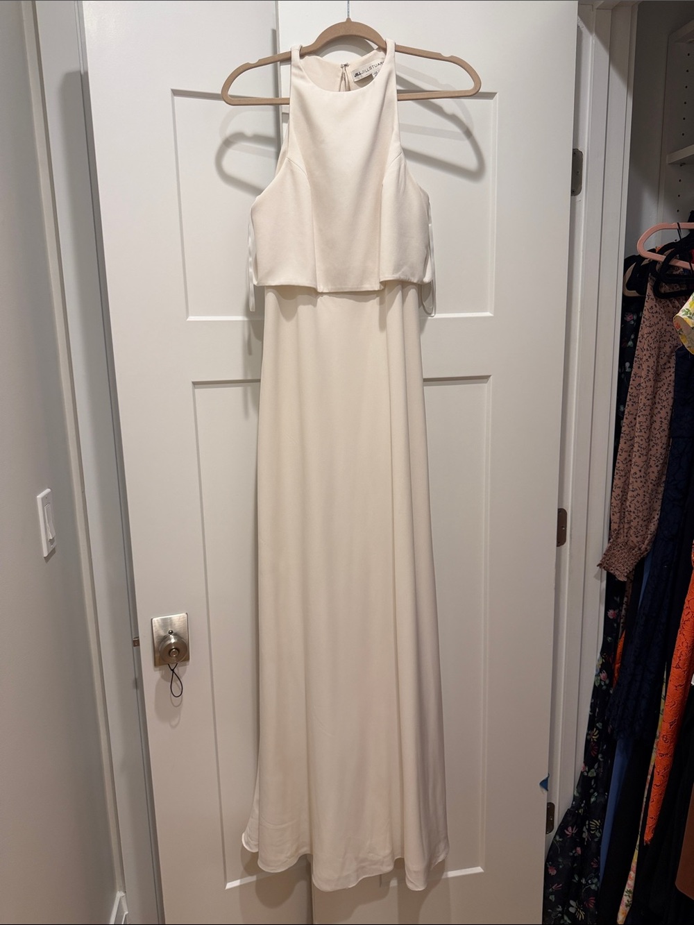 Jill Stuart Cream High-Neck Layered Maxi Dress